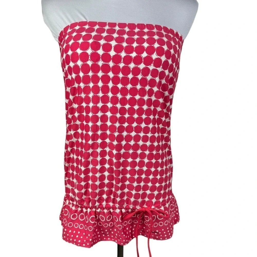 Beach House 2-piece Cinch Waist Tankini Swimsuit Women's 8/10 Pink White Pattern